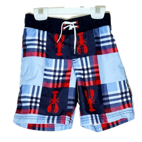 GYMBOREE Blue Plaid Lobster Swim Trunks Shorts Toddler Boys Sz 2T - Picture 1 of 3
